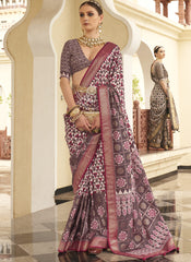 Grey-Purple Saree In Superior V.P. Silk With Aqua Finish For Wedding & Party