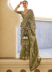 Green Saree In Superior V.P. Silk With Aqua Finish For Wedding & Party