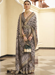 Black-Grey Saree In Superior V.P. Silk With Aqua Finish For Wedding & Party
