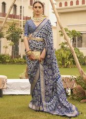 Blue Saree In Superior V.P. Silk With Aqua Finish For Wedding & Party