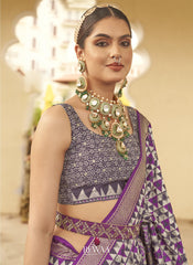 Grey-Purple Saree In Superior V.P. Silk With Aqua Finish For Wedding & Party