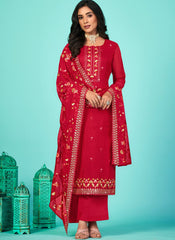 Red Embroidered Organza Salwar Kameez