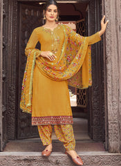 Yellow Crepe Straight Cut Style Suit