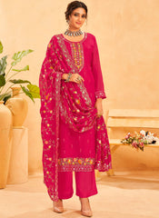 Rani-Pink Party Wear Organza Straight Cut Suit