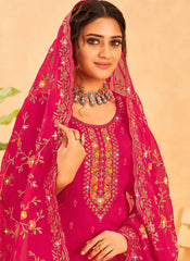 Rani-Pink Party Wear Organza Straight Cut Suit