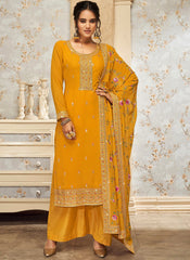 Yellow Party Wear Georgette Straight Cut Suit