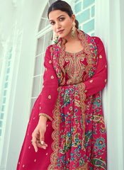 Rani Pink Embroidered Georgette Pant Style Suit