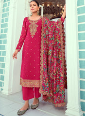 Rani Pink Embroidered Georgette Pant Style Suit