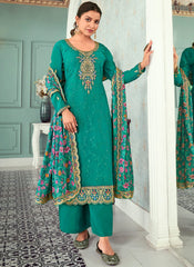 Firozi Embroidered Georgette Pant Style Suit