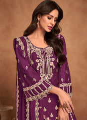 Purple Embroidered Chinon Pakistani Style Suit