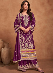 Purple Embroidered Chinon Pakistani Style Suit