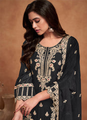 Black Embroidered Chinon Pakistani Style Suit