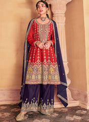 Red and Purple Party Wear Chinon Salwar Kameez