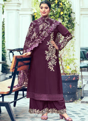 Dark Purple Designer Chinon Palazzo Suit