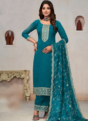 Firozi Multi Embroidery Pure Vichithra Fabric Straight Cut Suit