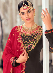 Dark Brown and Pink Straight Cut Suit with Sharara