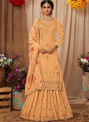 Yellow Georgette Straight Cut Style Suit with Lehenga