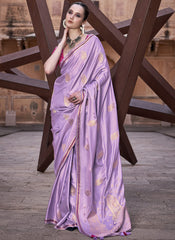 Woven Purple and Rani Satin Saree