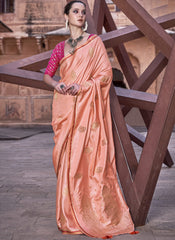 Woven Orange and Rani Satin Saree