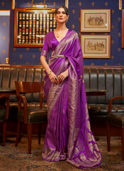 Woven Purple Pure Satin Silk Saree