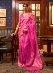 Woven Pink Pure Satin Silk Saree