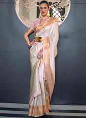 Royal Pearl White Woven Silk Saree