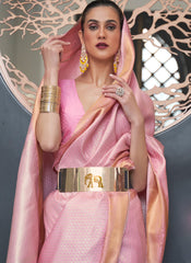 Aesthetic Pink Woven Silk Saree