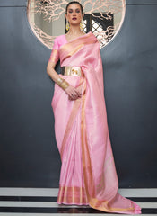 Aesthetic Pink Woven Silk Saree