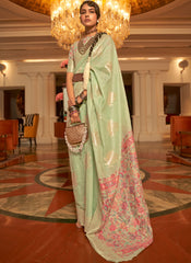 Envy Green Modal Handloom Weaving Kashmiri Pallu and Pashmina Taste Saree