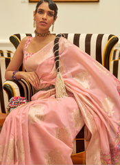 Pink Modal Handloom Weaving Kashmiri Pallu and Pashmina Taste Saree