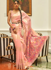 Pink Modal Handloom Weaving Kashmiri Pallu and Pashmina Taste Saree