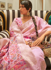 Baby Pink Modal Handloom Weaving Kashmiri Pallu and Pashmina Taste Saree
