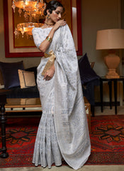 Pearl White Kashmiri Modal Silk Saree