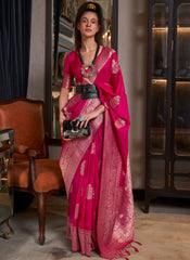 Woven Hot Pink Party Wear Khadi Georgette Saree