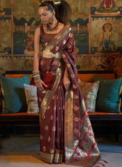 Maroon Woven Silk Saree