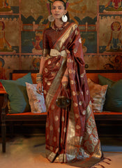 Brown Woven Silk Saree