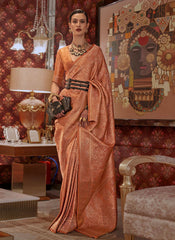 Orange Two Tone Handloom Weaving Nylon Silk Saree - nirshaa