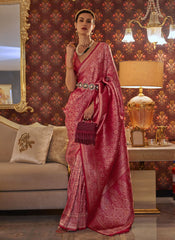 Red Two Tone Handloom Weaving Nylon Silk Saree - nirshaa