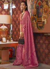 Pink Two Tone Handloom Weaving Nylon Silk Saree - nirshaa
