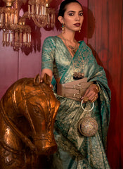 Woven Cyan Blue Handloon Silk Saree