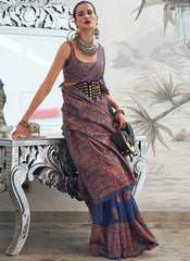 Royal Blue Heavy Kashmiri Handloom Weaved Saree