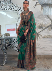 Deep Green Heavy Kashmiri Handloom Weaved Saree