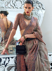 Dusky Grey Heavy Kashmiri Handloom Weaved Saree