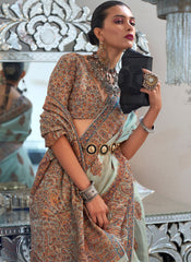 Sky Blue Heavy Kashmiri Handloom Weaved Saree
