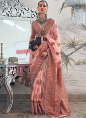 Peach Heavy Kashmiri Handloom Weaved Saree