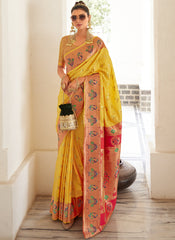 Woven Yellow And Red Silk Saree