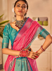 Cerise Pink  Banarasi Silk Golden Weaving Saree
