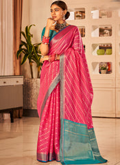 Cerise Pink  Banarasi Silk Golden Weaving Saree