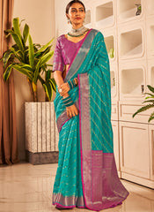 Medium Turquoise  Banarasi Silk Golden Weaving Saree