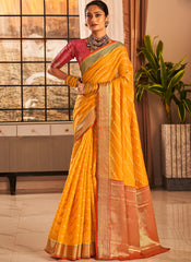 Sunglow Yellow  Banarasi Silk Golden Weaving Saree